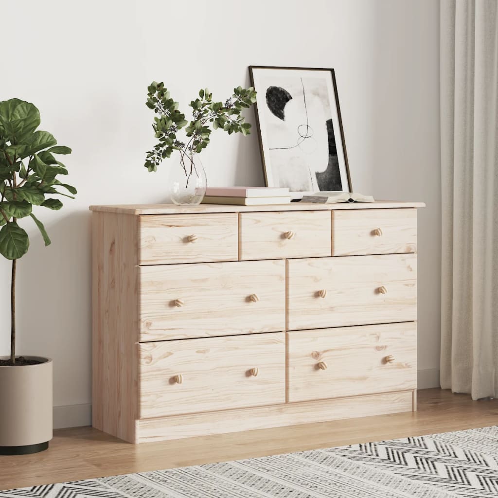 ELMIRA Natural Finish Chest of Drawers - Large-sized, 7 Drawers, Double