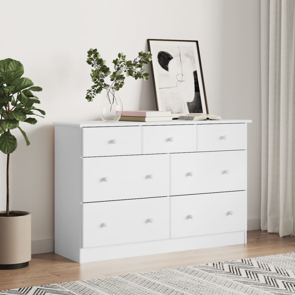 ELMIRA White Chest of Drawers - Large-sized, 7 Drawers, Double