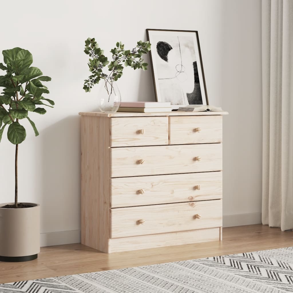 LINDSAY Oak Finish Chest of Drawers - Medium-sized, 5 Drawers