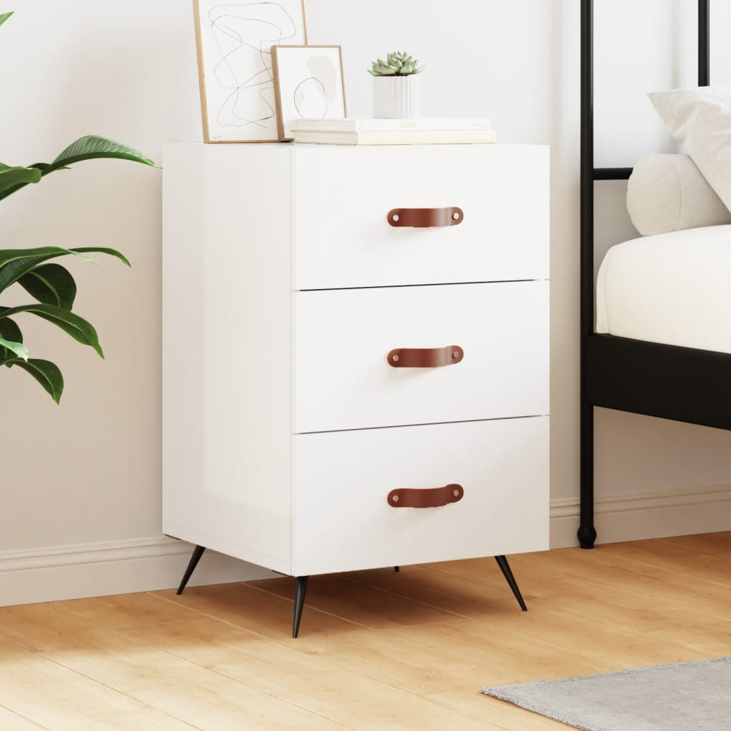 Bedside Table - LOWELL Sam Nightstand High Gloss White 40cm