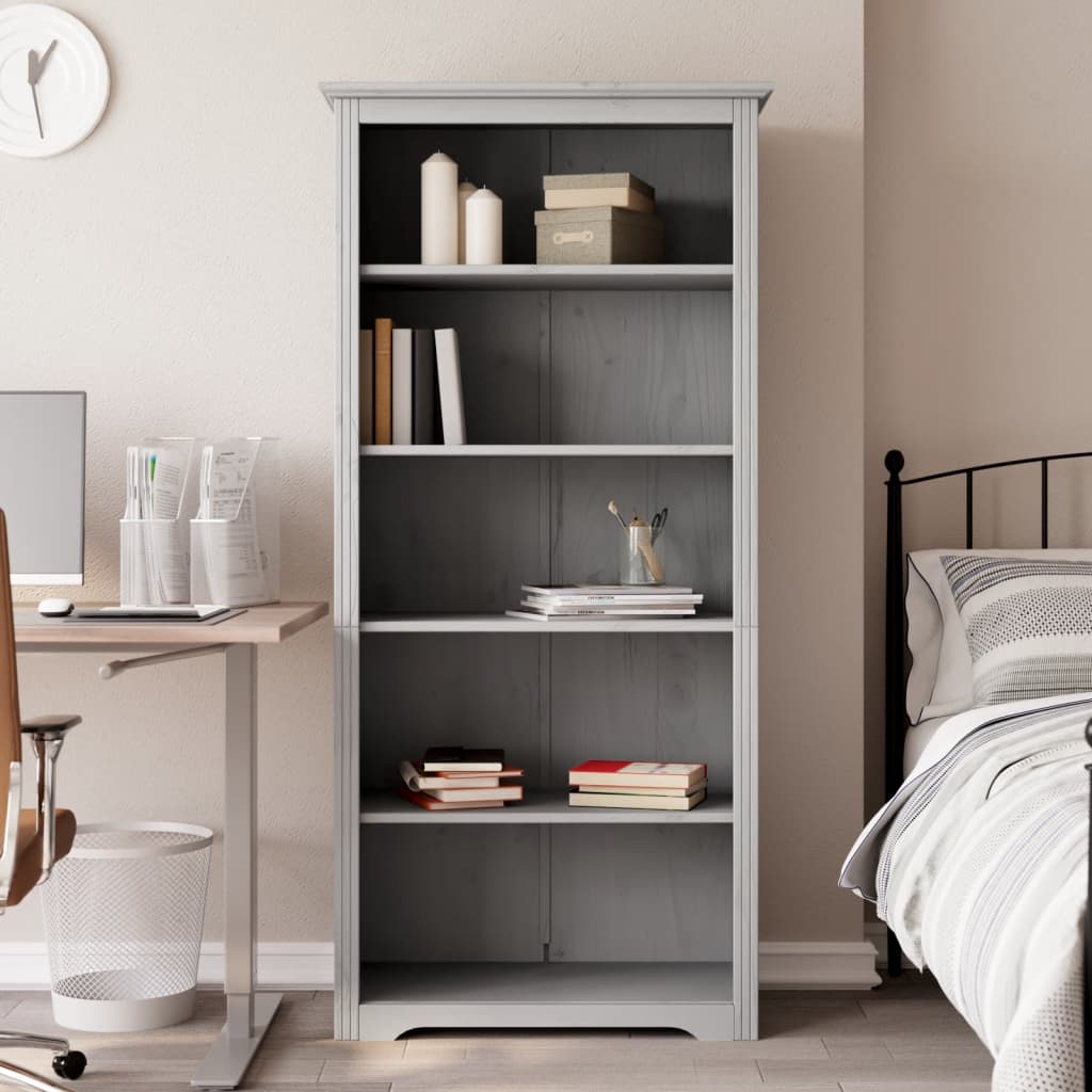 Bookcase BODO Grey 80x38x180 cm Solid Wood Pine 5-Tier