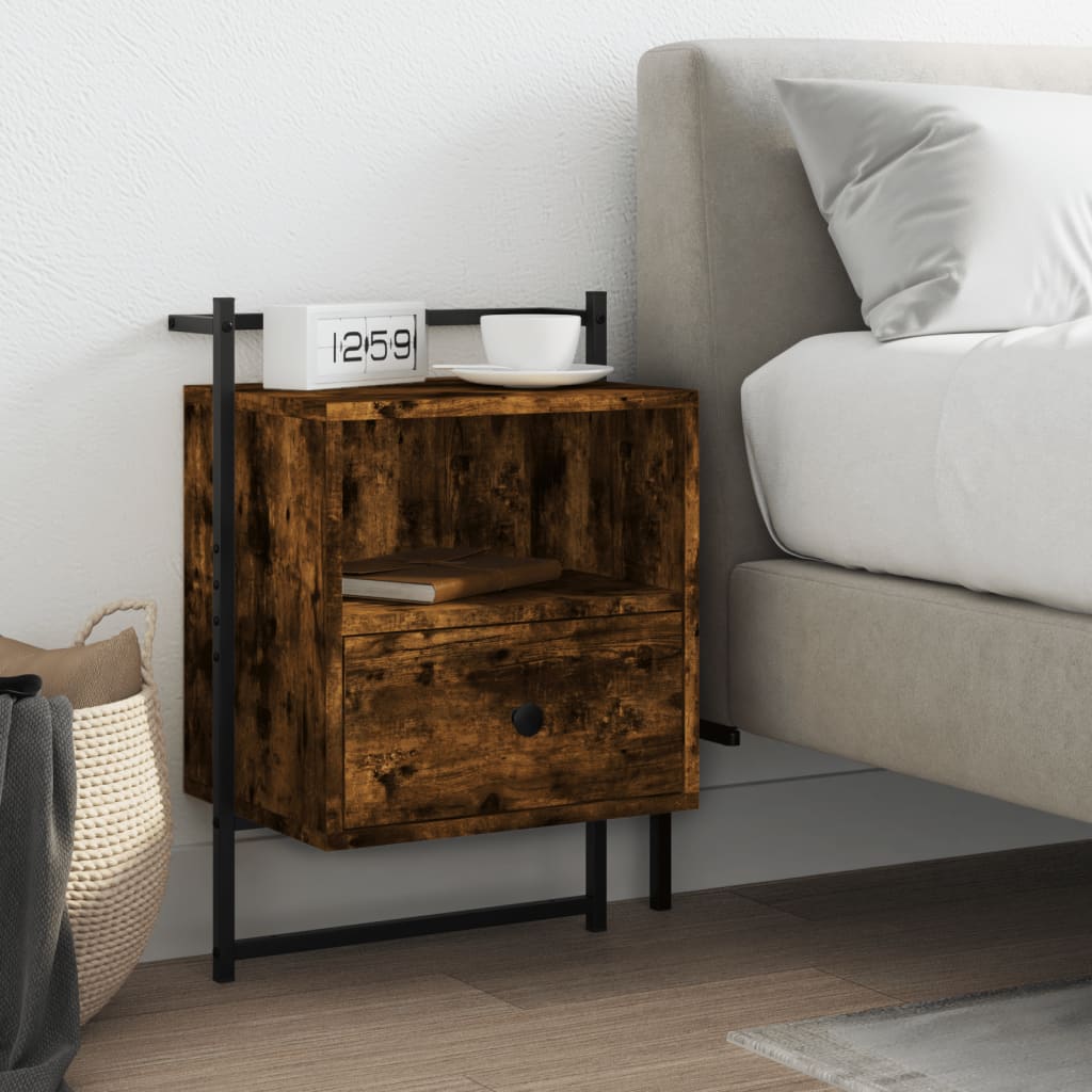 Bedside Table - STEWART Nightstand Smoked Oak 40cm