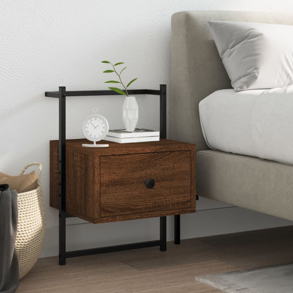 Bedside Table - GENOVA Nightstand Brown Oak 35cm