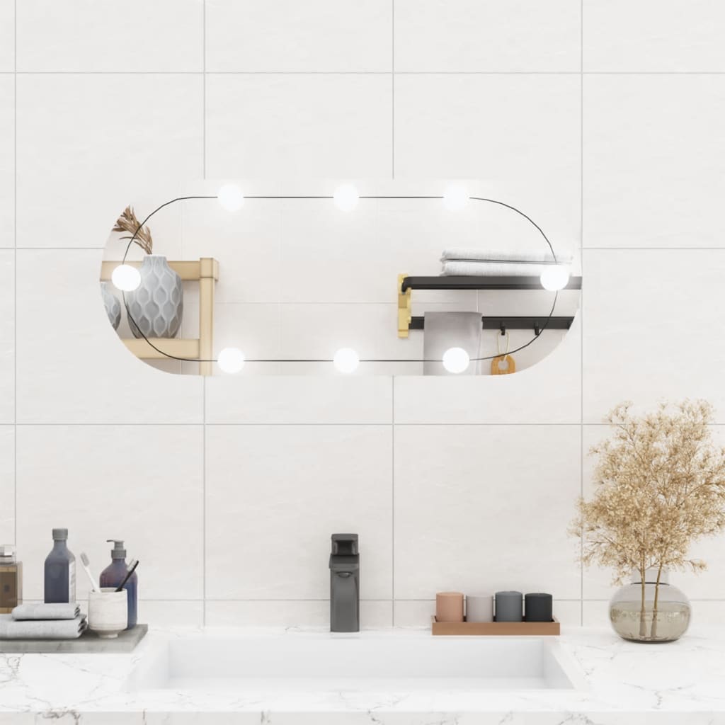 Wall Mirror with LED Lights 30x70cm Glass Oval