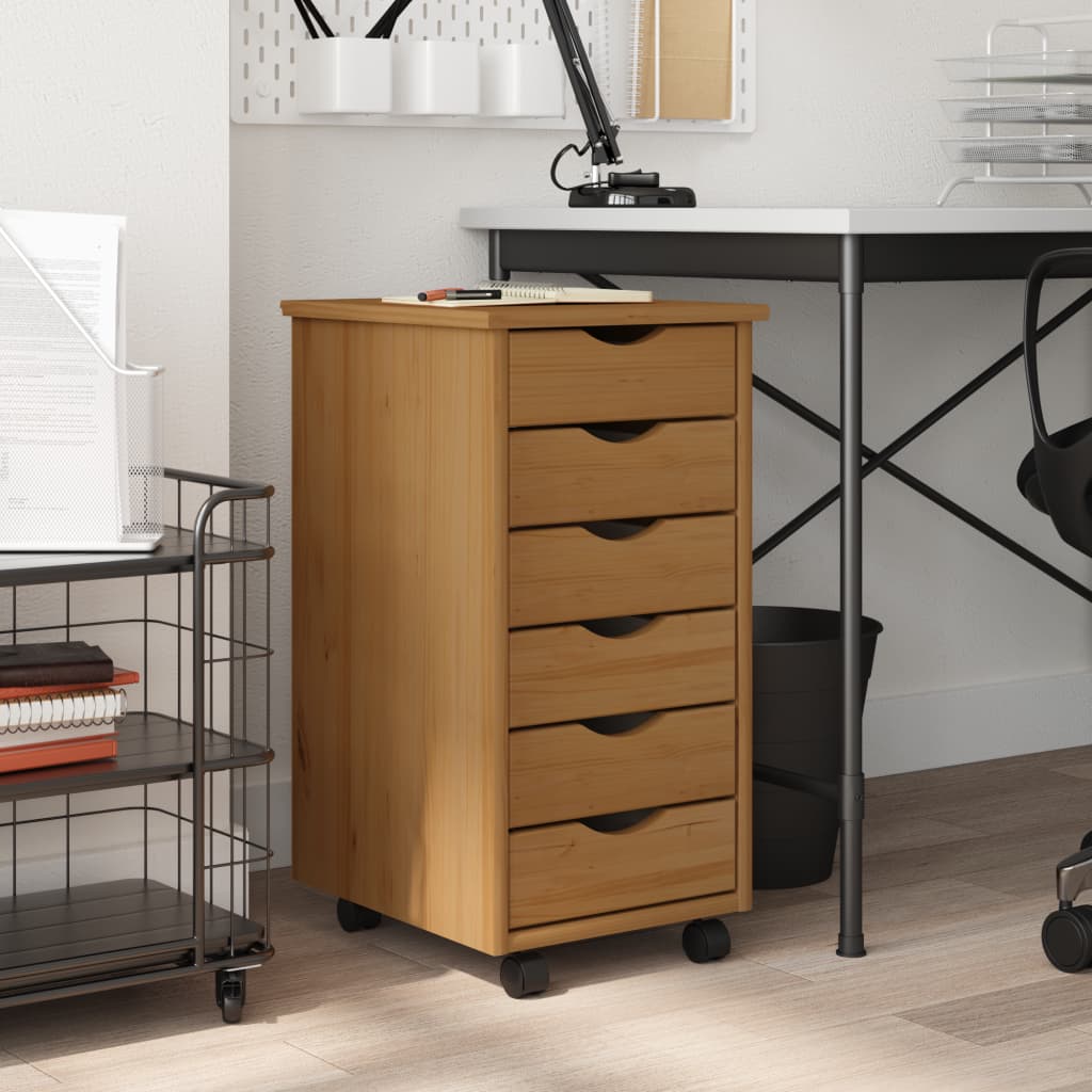 Rolling Cabinet with Drawers MOSS Honey Brown Solid Wood Pine