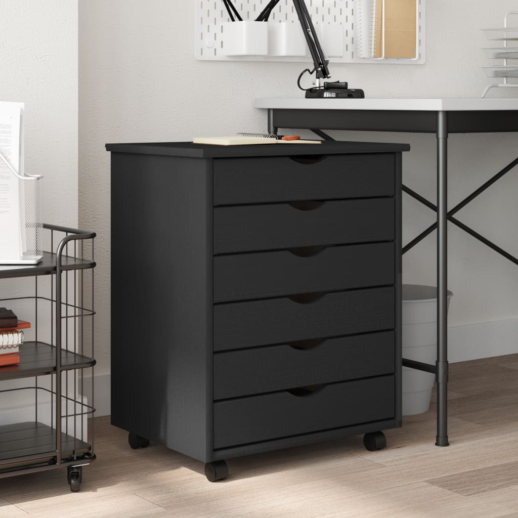 Rolling Cabinet with Drawers MOSS Grey Solid Wood Pine