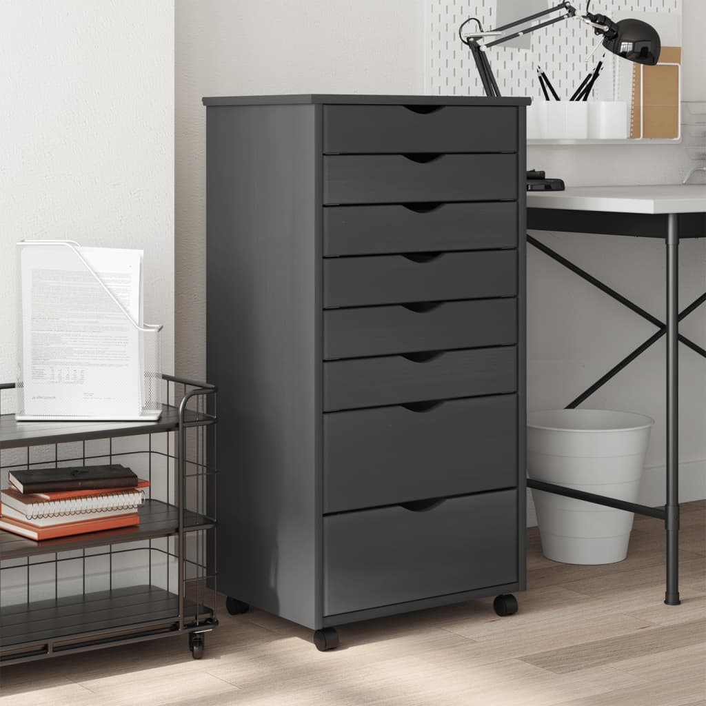Rolling Cabinet with Drawers MOSS Grey Solid Wood Pine