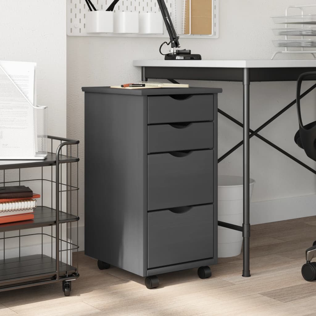 Rolling Cabinet with Drawers MOSS Grey Solid Wood Pine