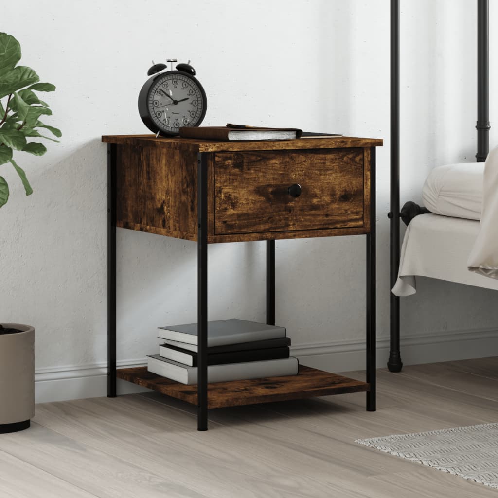 Bedside Table - HAMPTON Nightstand Smoked Oak 44cm