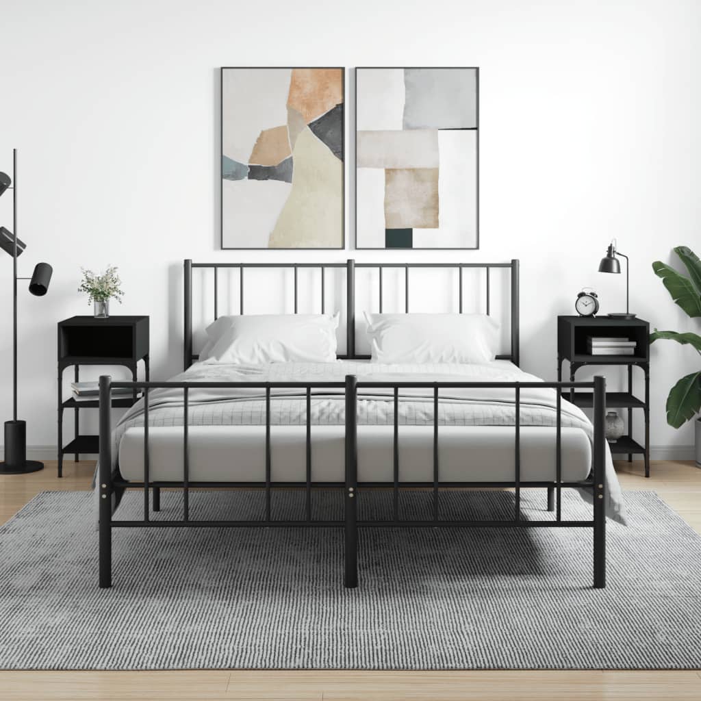Bedside Table - MILO 2 Piece Nightstand Black 35cm