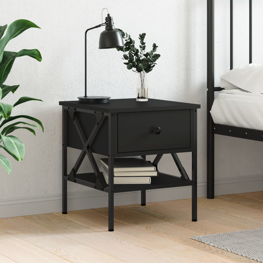 Bedside Table - LIVERPOOL Nightstand Black 40cm