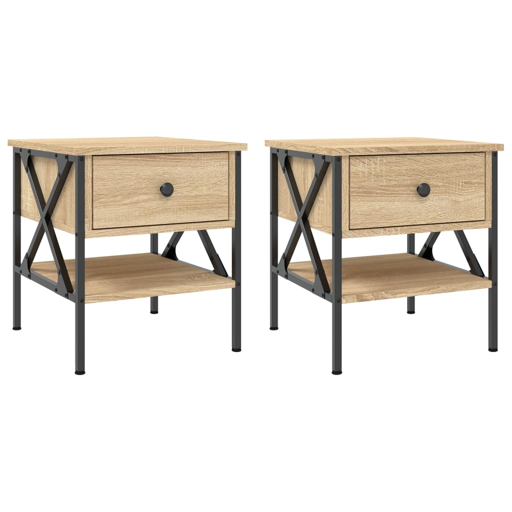 Bedside Table - LIVERPOOL 2 Piece Nightstand Sonoma Oak 40cm