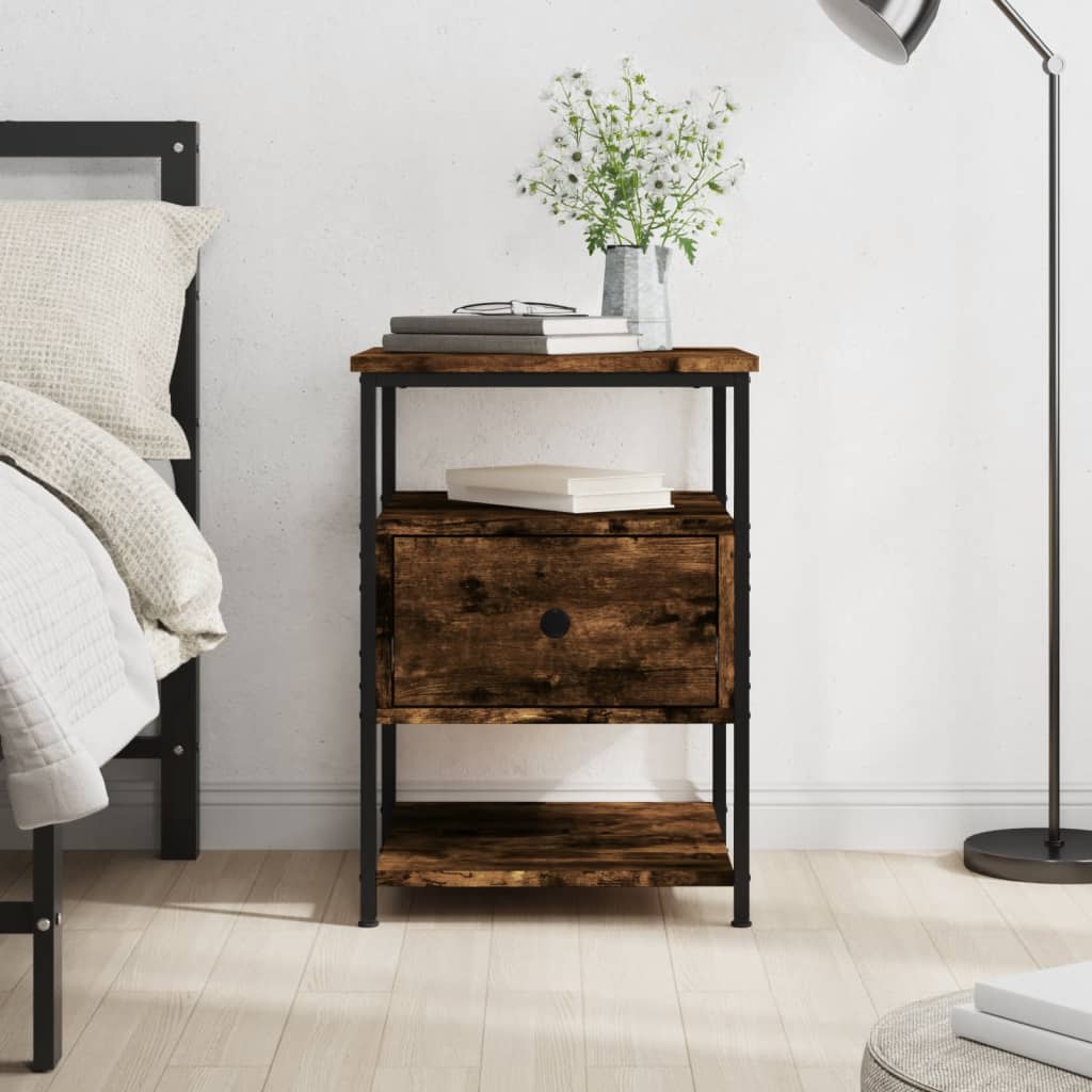 Bedside Table - LENNOX Nightstand Smoked Oak 40cm