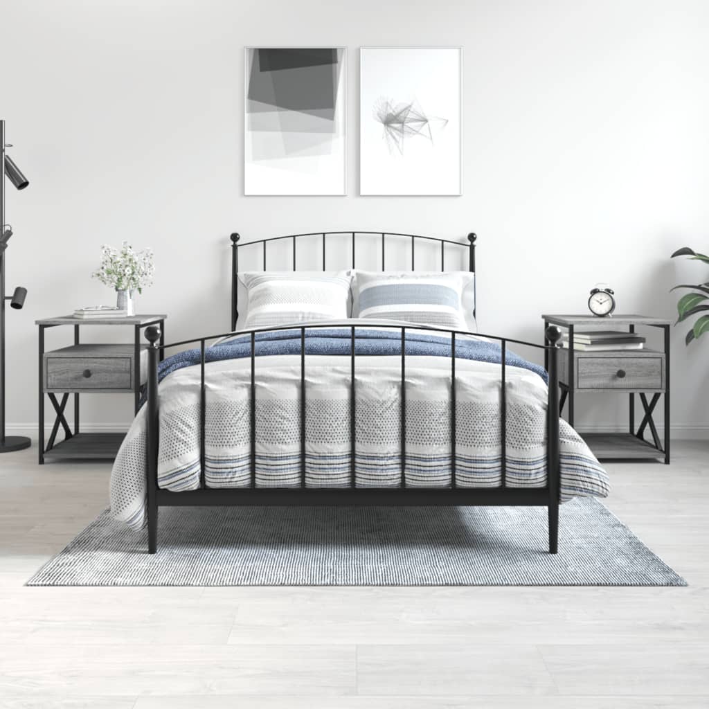 Bedside Table - LECCO 2 Piece Nightstand Grey Sonoma 40cm