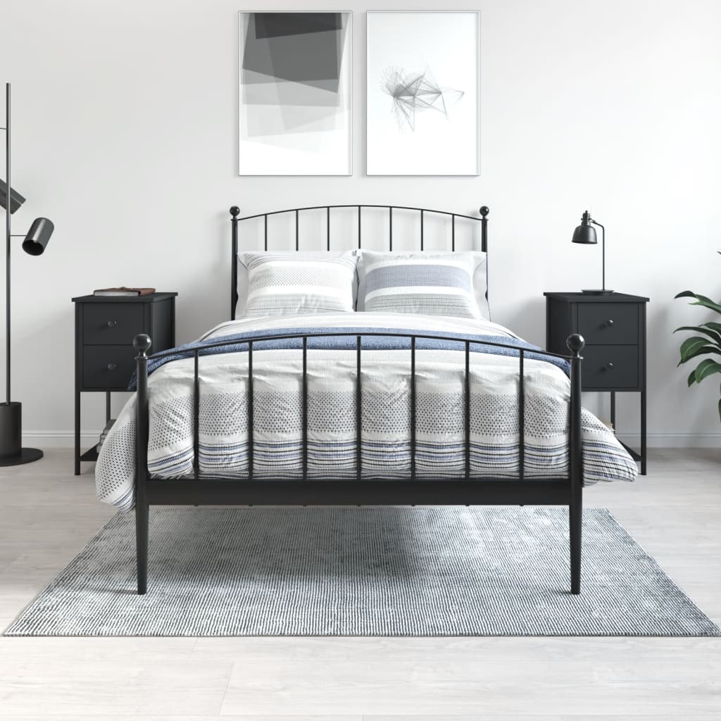 Bedside Table - RIDLEY 2 Piece Nightstand Black 32cm