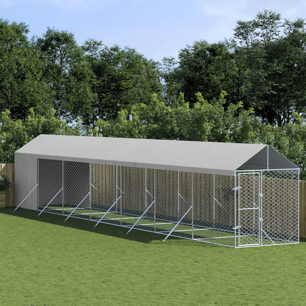 Outdoor Dog Kennel with Roof Silver 2x14x2.5 m Galvanised Steel