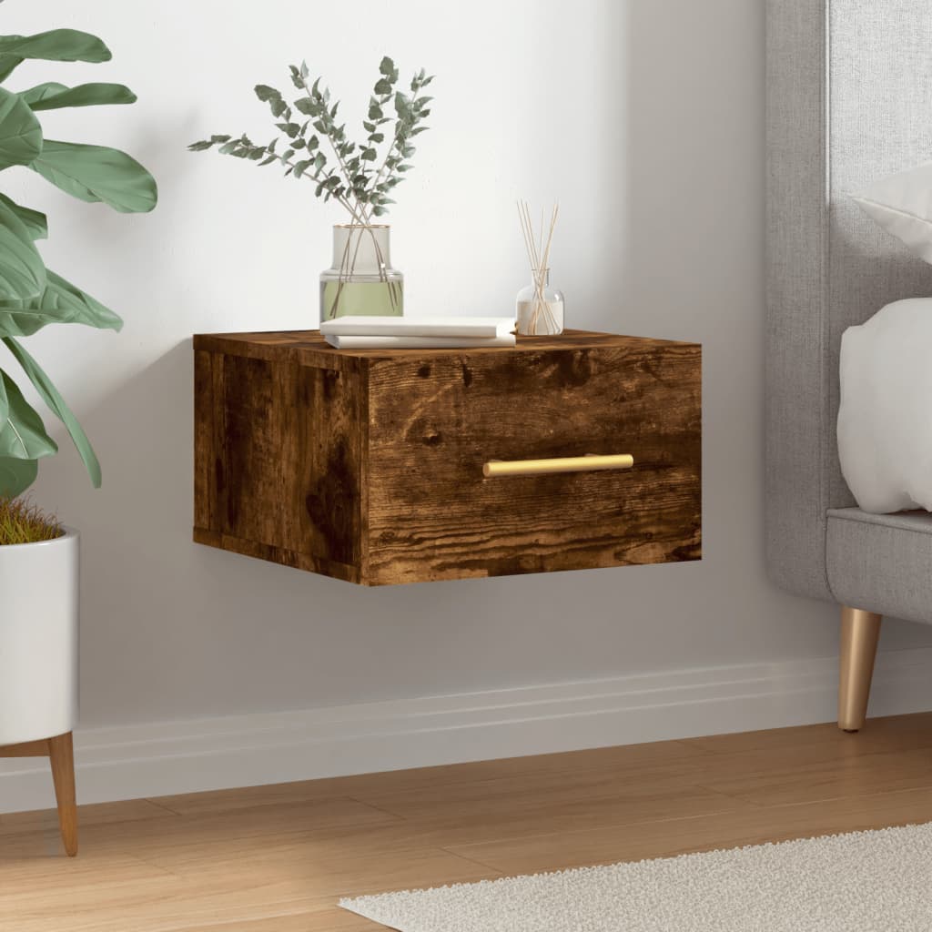Wall Mounted Bedside Cabinet Smoked Oak 35x35x20cm