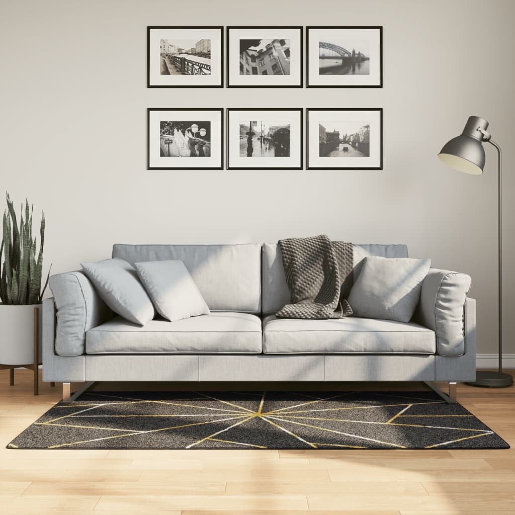 Rug Washable Black and Gold 80x150 cm Anti Slip