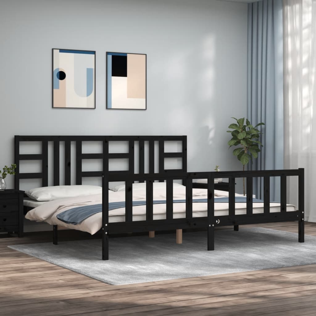 Bed Frame with Headboard Black 200x200 cm Solid Wood