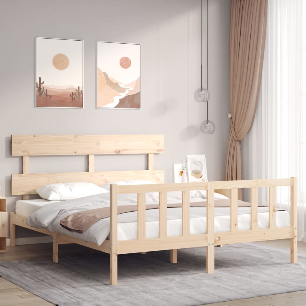Bed Frame with Headboard 160x200 cm Solid Wood