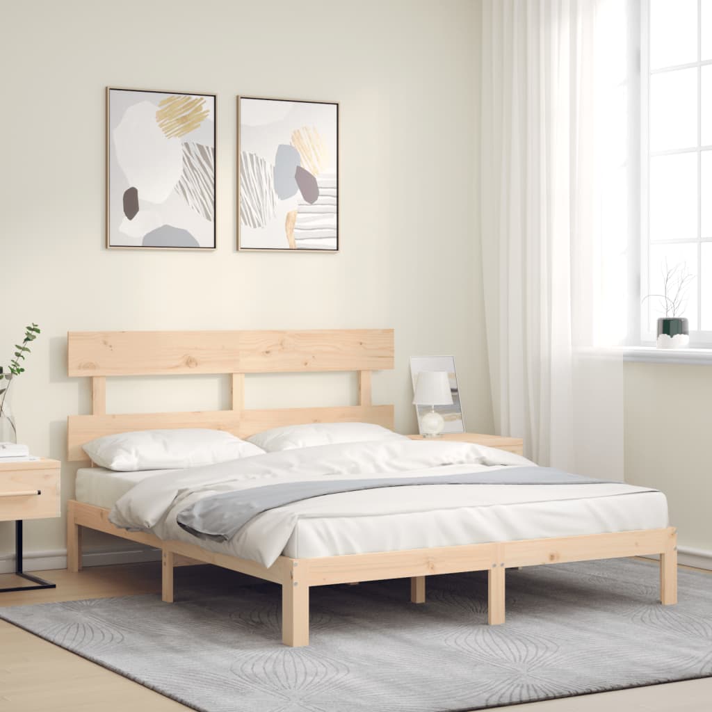 Bed Frame with Headboard King Size Solid Wood
