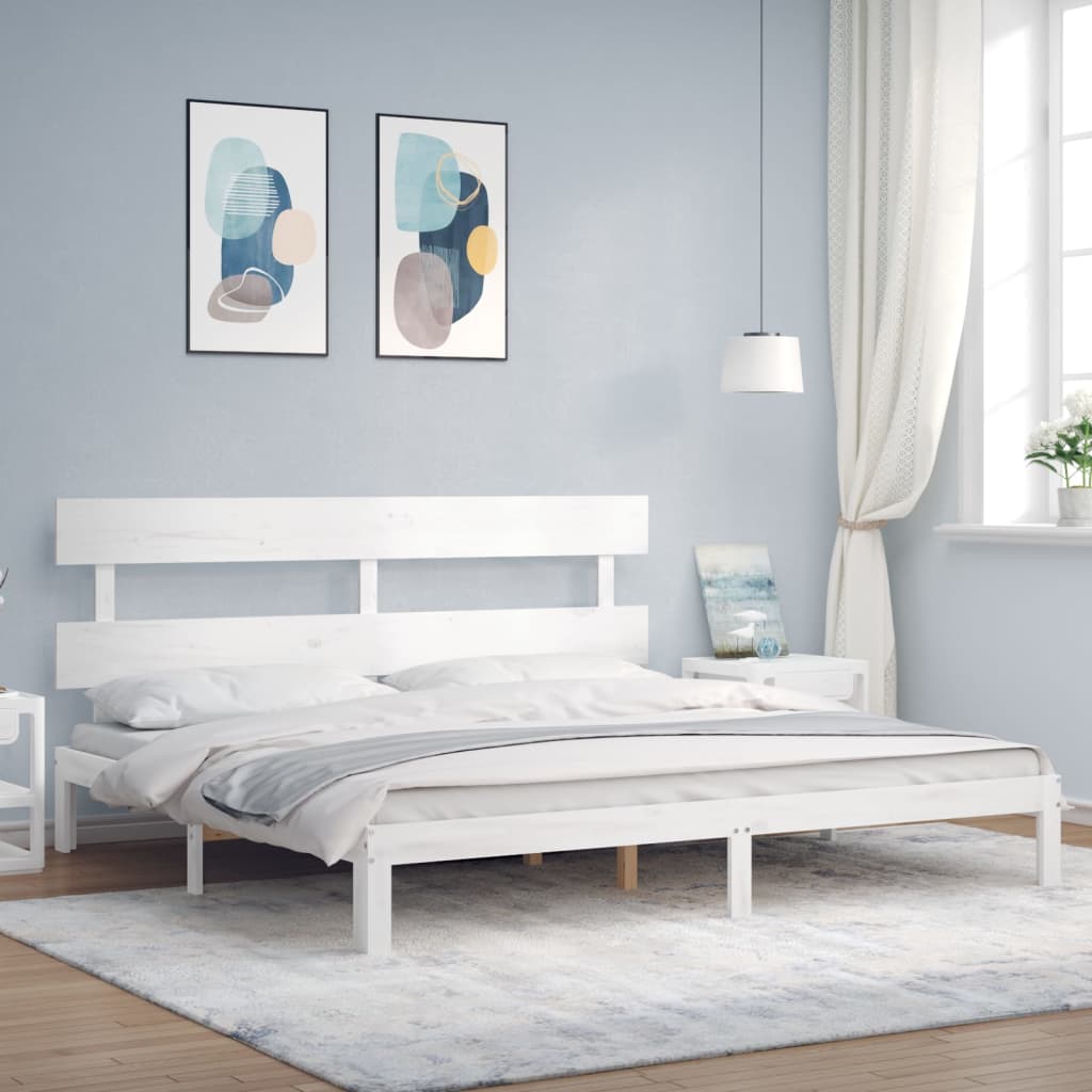 Bed Frame with Headboard White 200x200cm Solid Wood