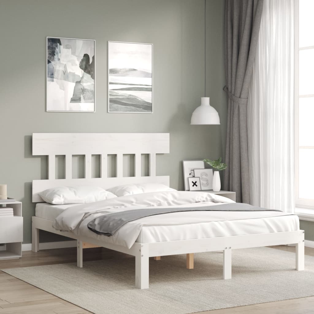 Bed Frame with Headboard White Small Double Solid Wood
