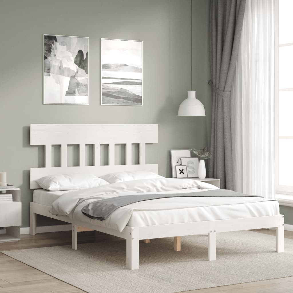 Bed Frame with Headboard White 140x190 cm Solid Wood