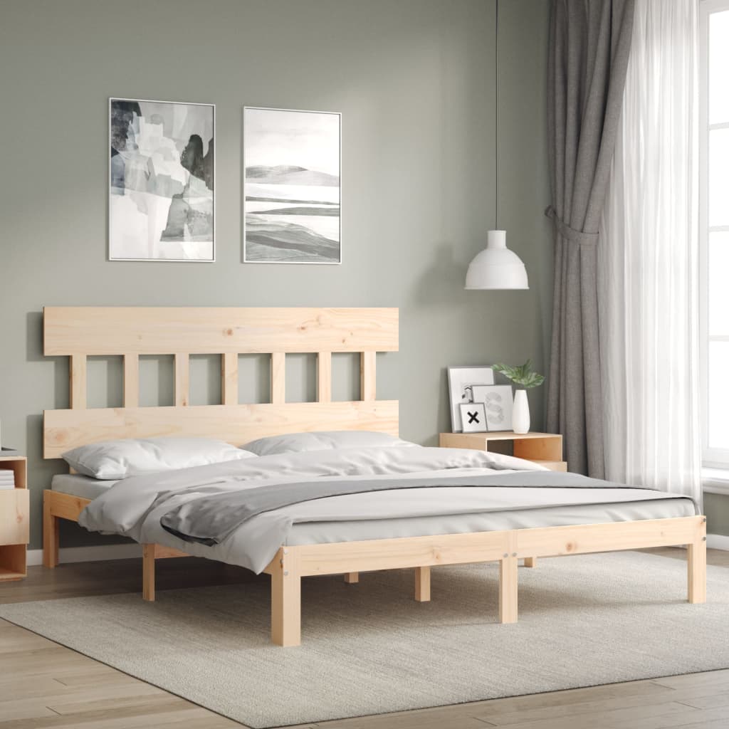 Bed Frame with Headboard King Size Solid Wood