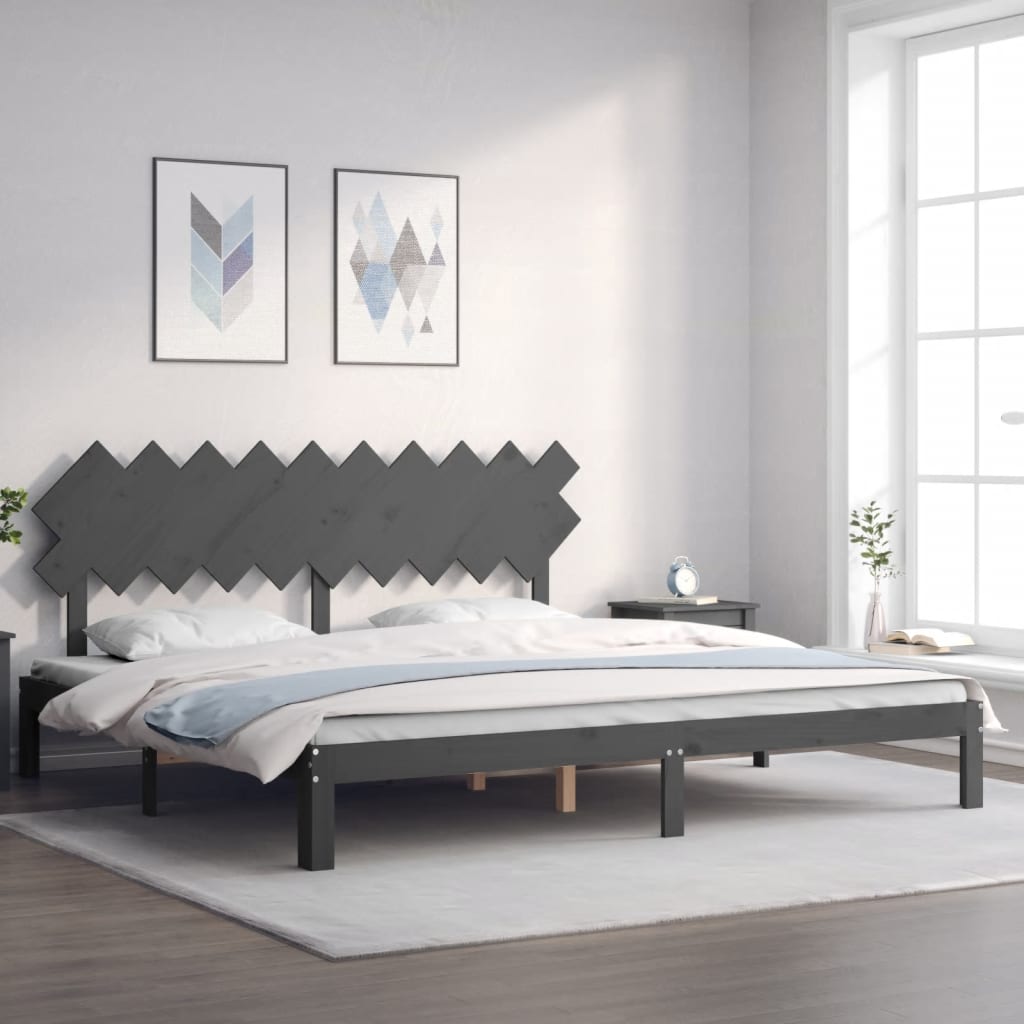 Bed Frame with Headboard Grey 200x200 cm Solid Wood
