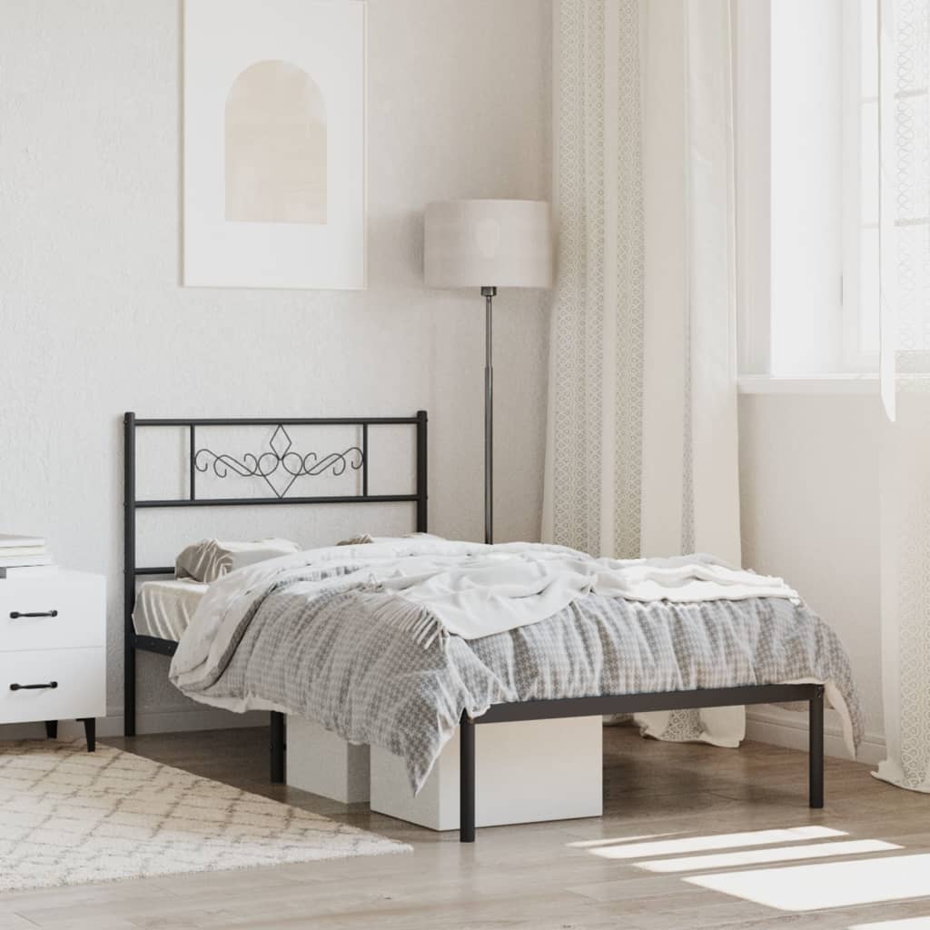 Metal Bed Frame with Headboard Black 100x190cm