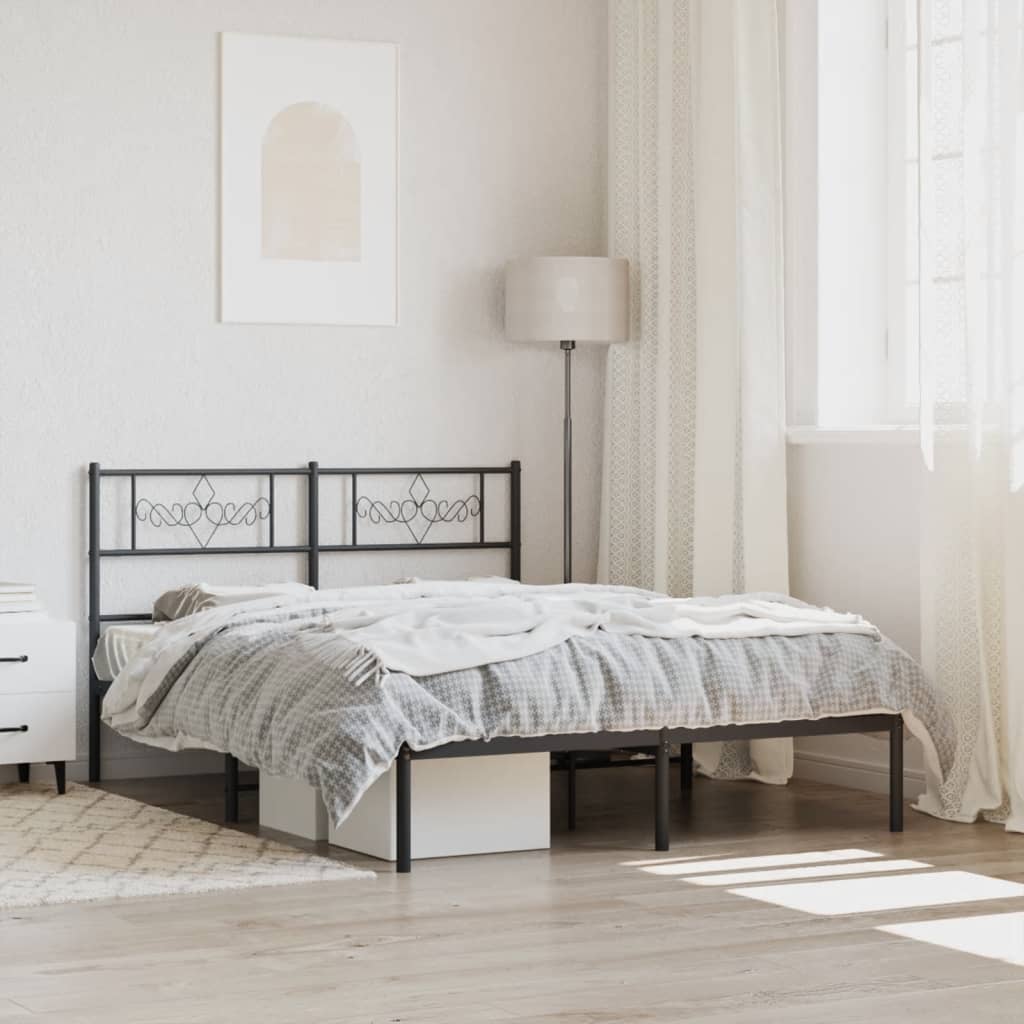 Metal Bed Frame with Headboard Black 160x200cm