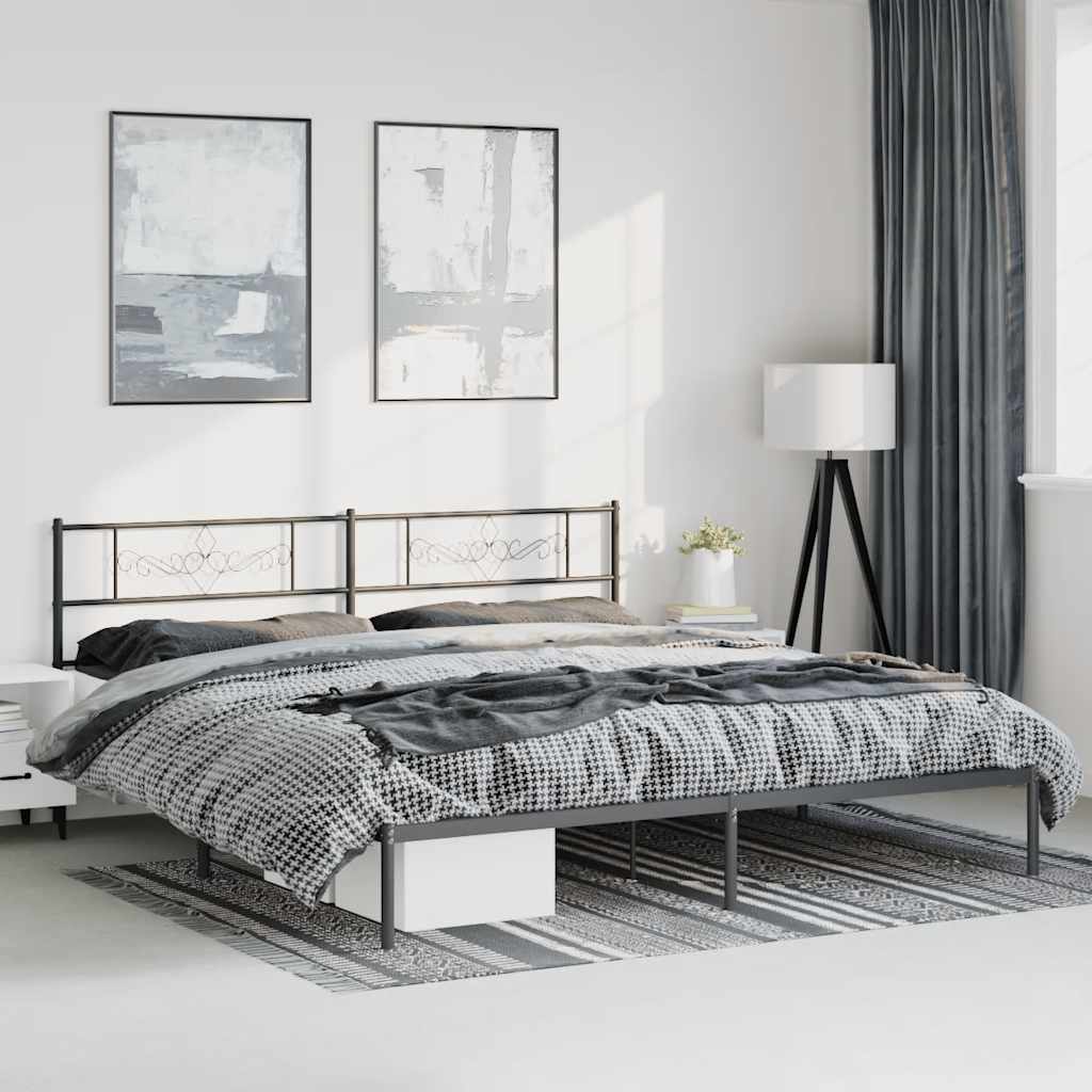 Metal Bed Frame with Headboard Black 183x213cm