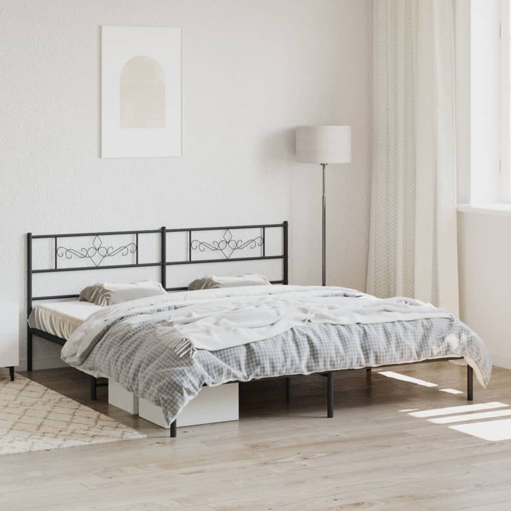 Metal Bed Frame with Headboard Black 193x203 cm
