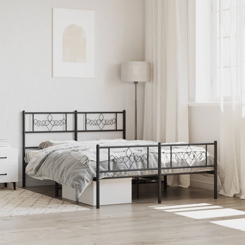 Metal Bed Frame with Headboard and Footboard Black 120x190 cm 4FT Small Double