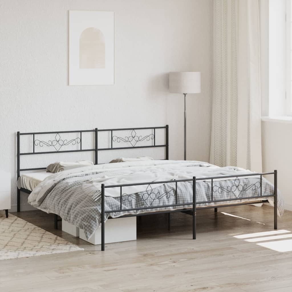 Metal Bed Frame with Headboard and Footboard Black Super King Size