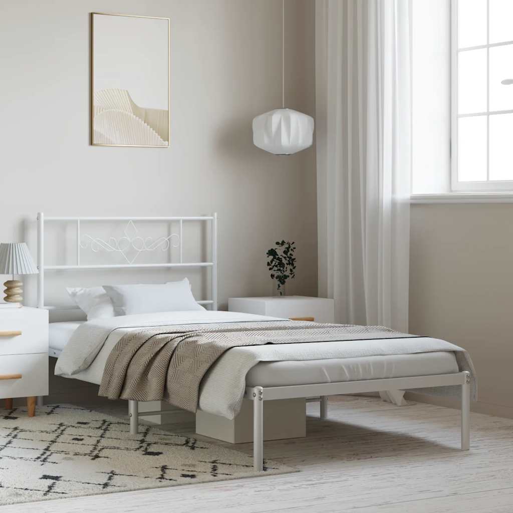 Metal Bedframe with Headboard White 100x200cm