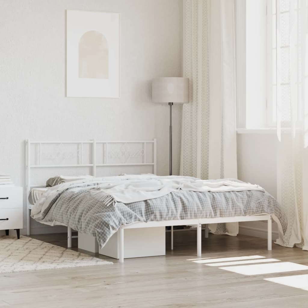 Metal Bed Frame with Headboard White 150x200 cm King Size