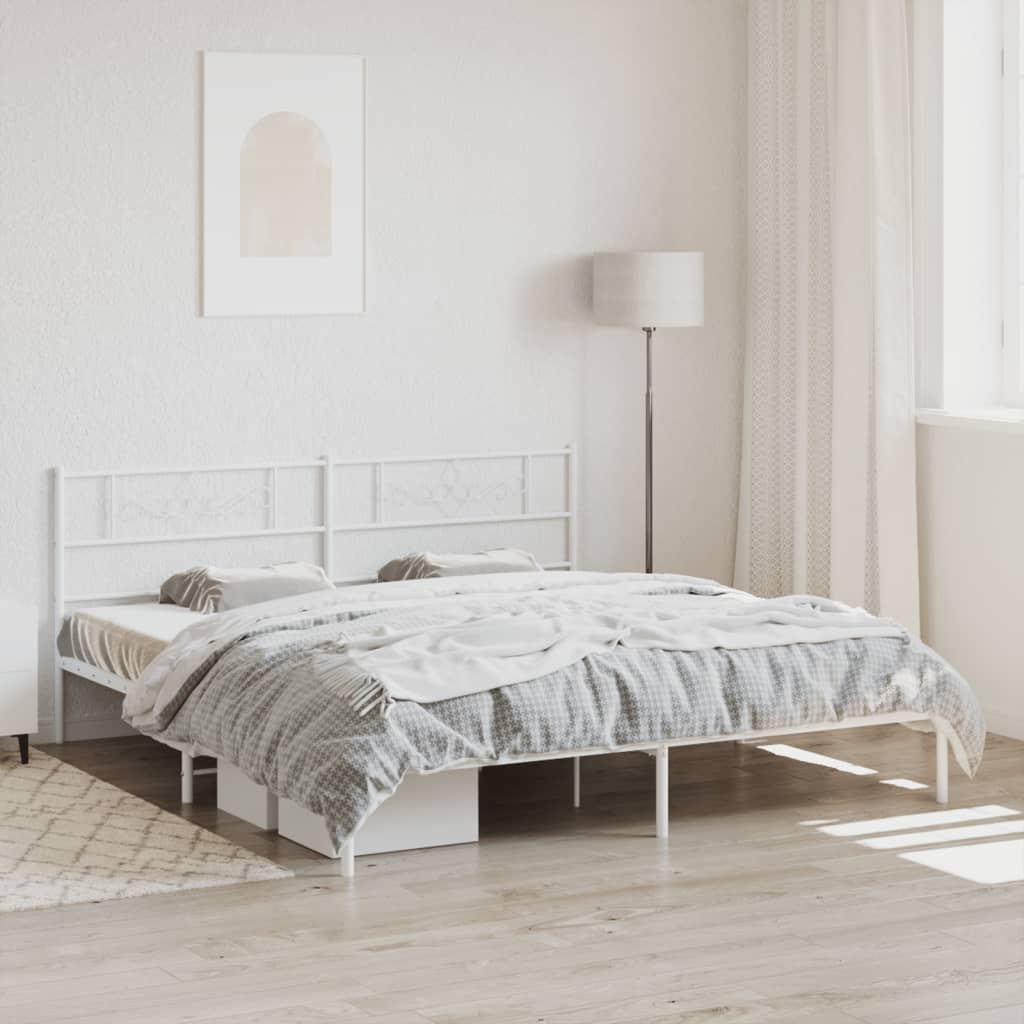 Metal Bed Frame with Headboard White 193x203 cm