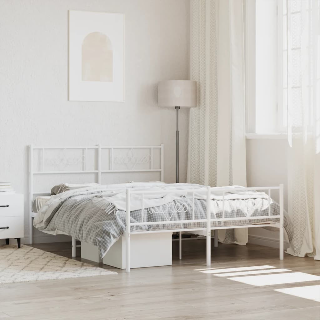 Metal Bed Frame with Headboard and Footboard White 135x190 cm Double
