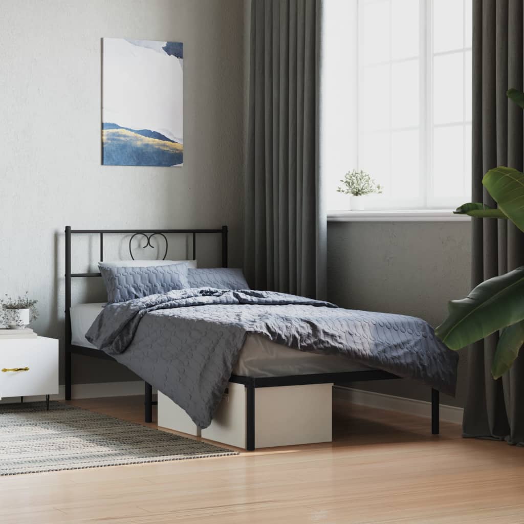 Metal Bed Frame with Headboard Black 80x200 cm