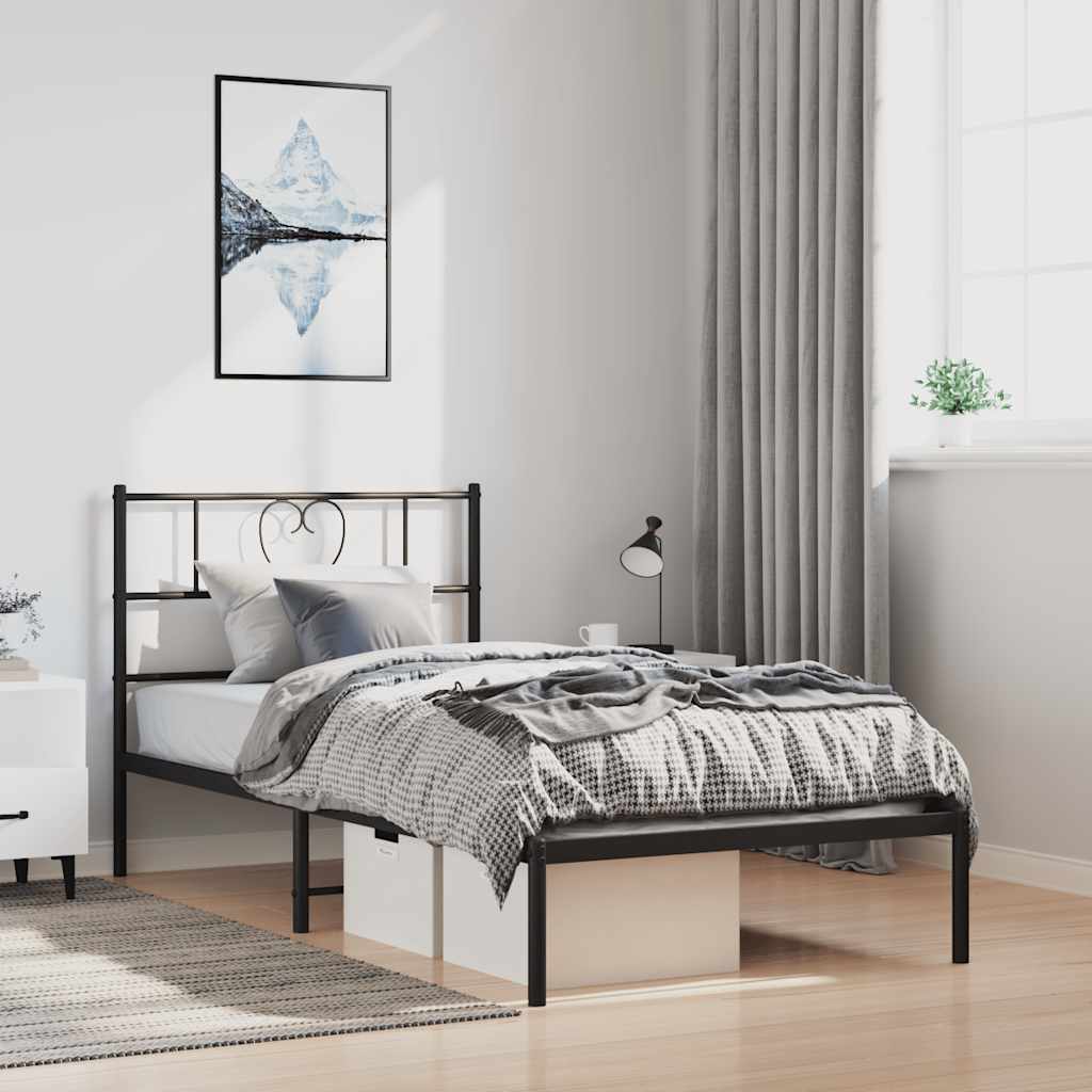 Metal Bedframe with Headboard Black 100x200cm