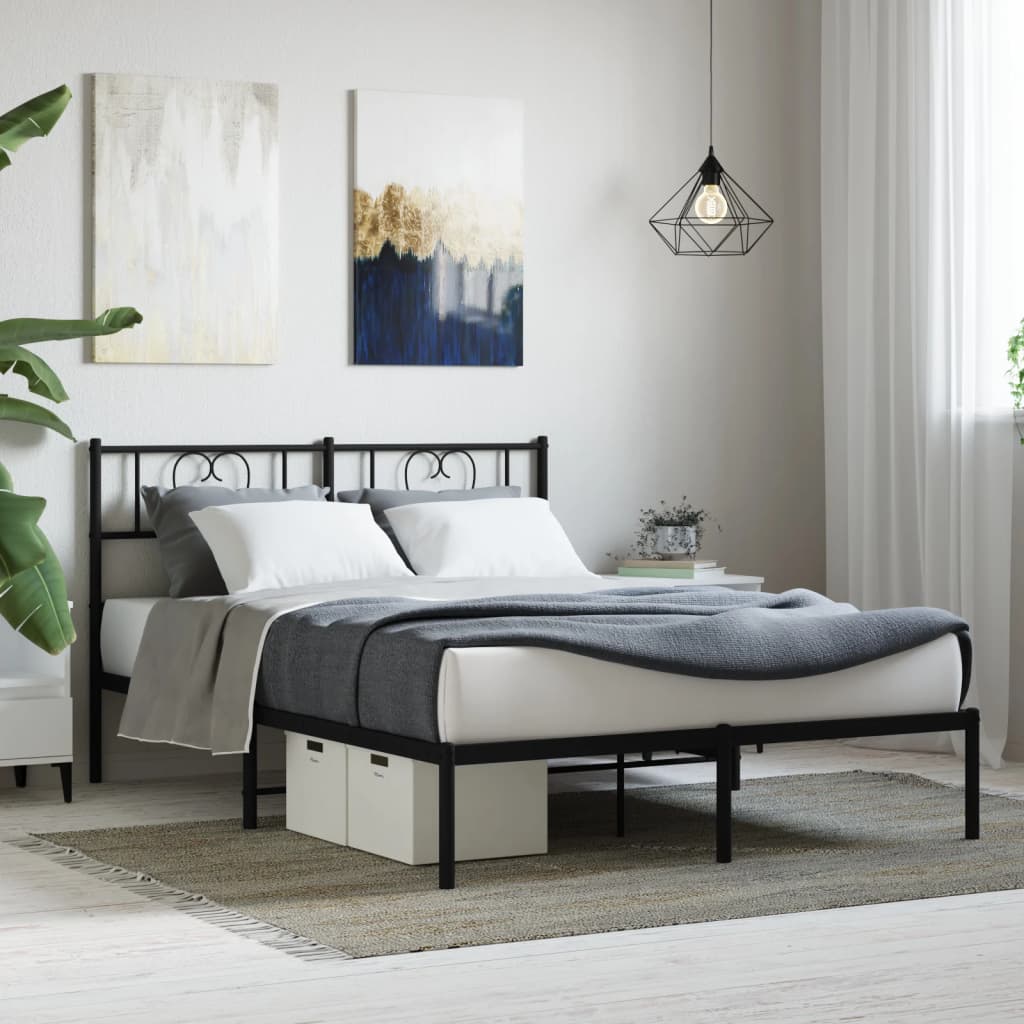 Metal Bed Frame with Headboard Black 120x200 cm