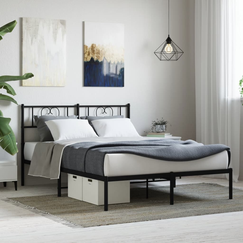 Metal Bed Frame with Headboard Black 160x200 cm