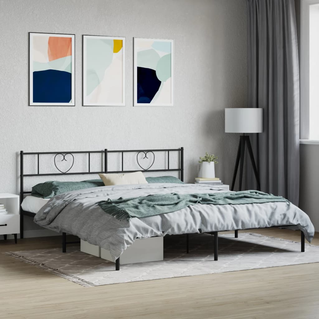 Metal Bed Frame with Headboard Black 180x200 cm Super King