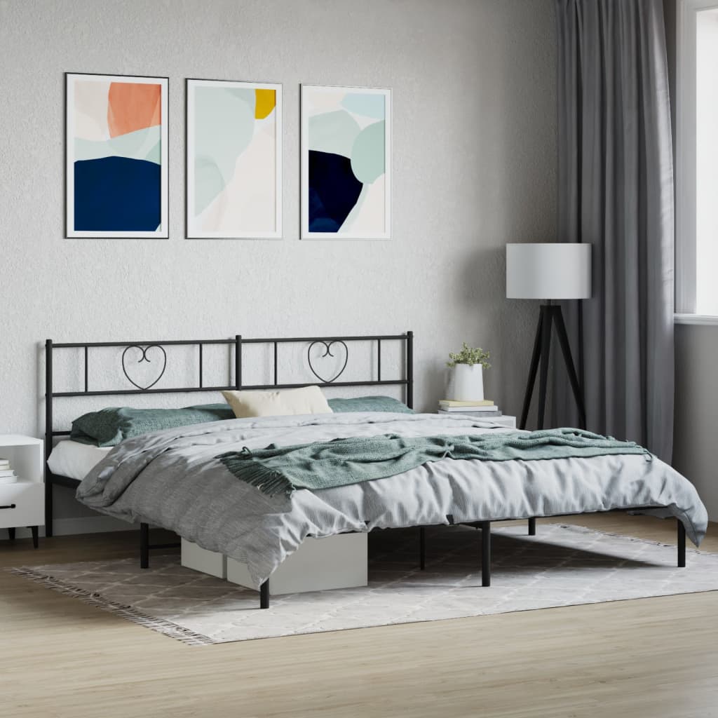Metal Bed Frame with Headboard Black 183x213 cm