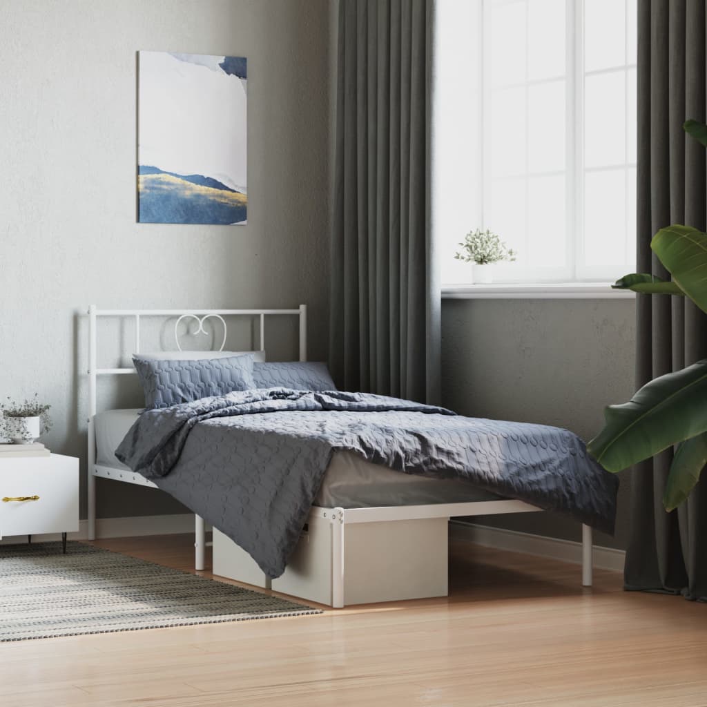Metal Bed Frame with Headboard White 80x200 cm