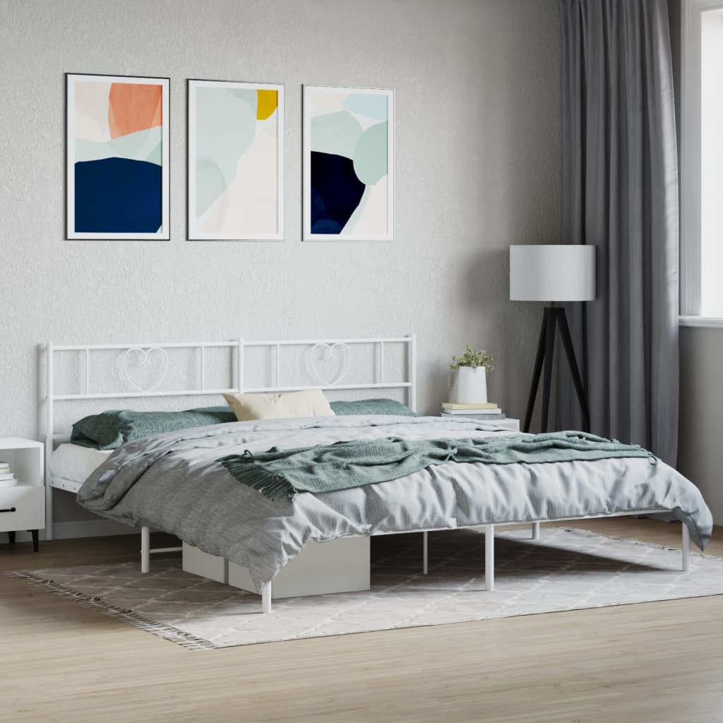 Metal Bed Frame with Headboard White 200x200 cm