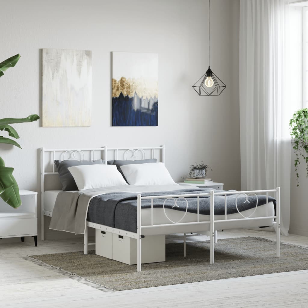 Metal Bedframe with Footboard White 160x200cm