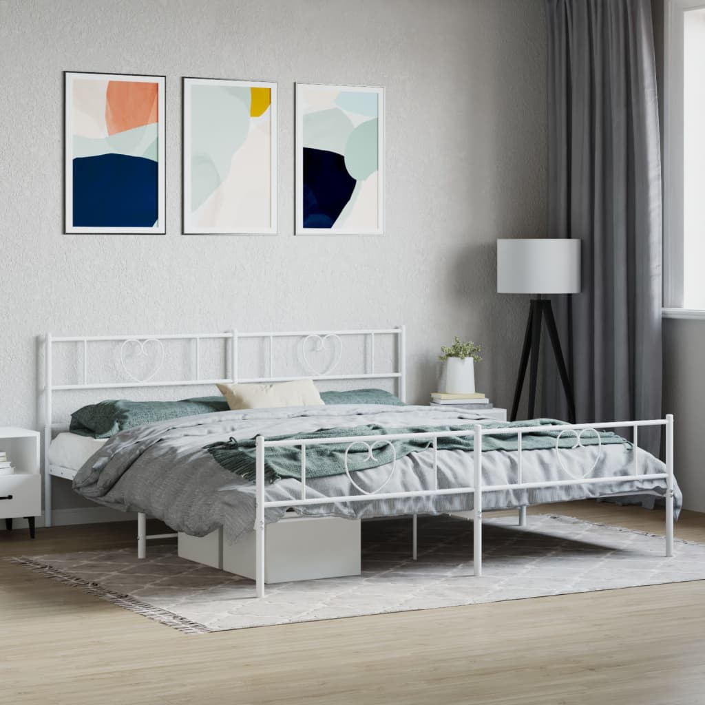 Metal Bed Frame with Headboard and Footboard White 193x203 cm